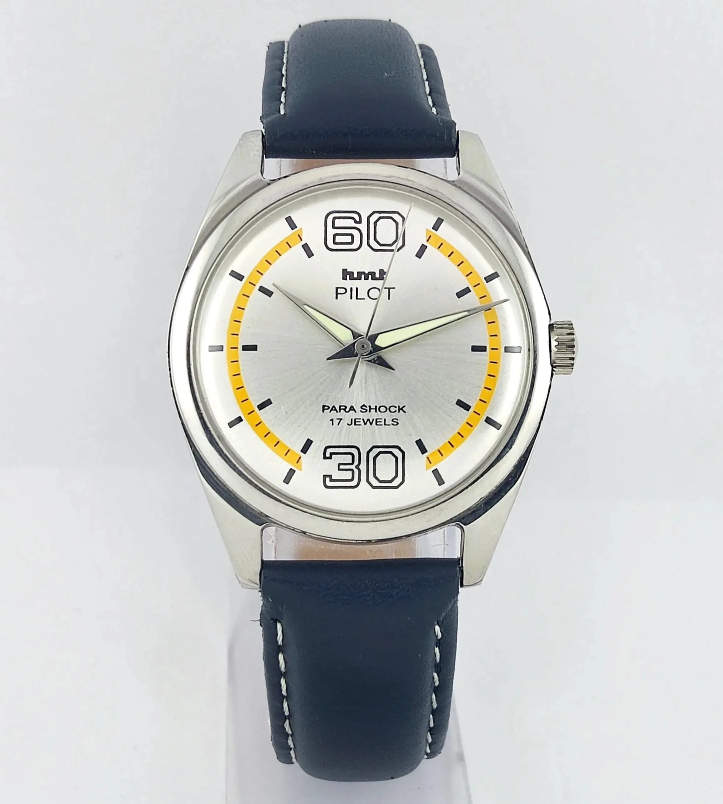 HMT Pilot Silver Dial Para Shock 17 Jewels Mechanical Handwinding Men's Watch 0231 Discover-Diamonds