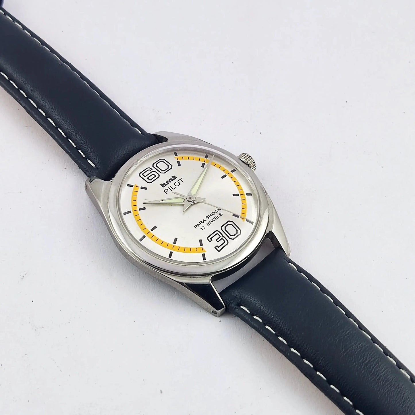HMT Pilot Silver Dial Para Shock 17 Jewels Mechanical Handwinding Men's Watch 0231 Discover-Diamonds