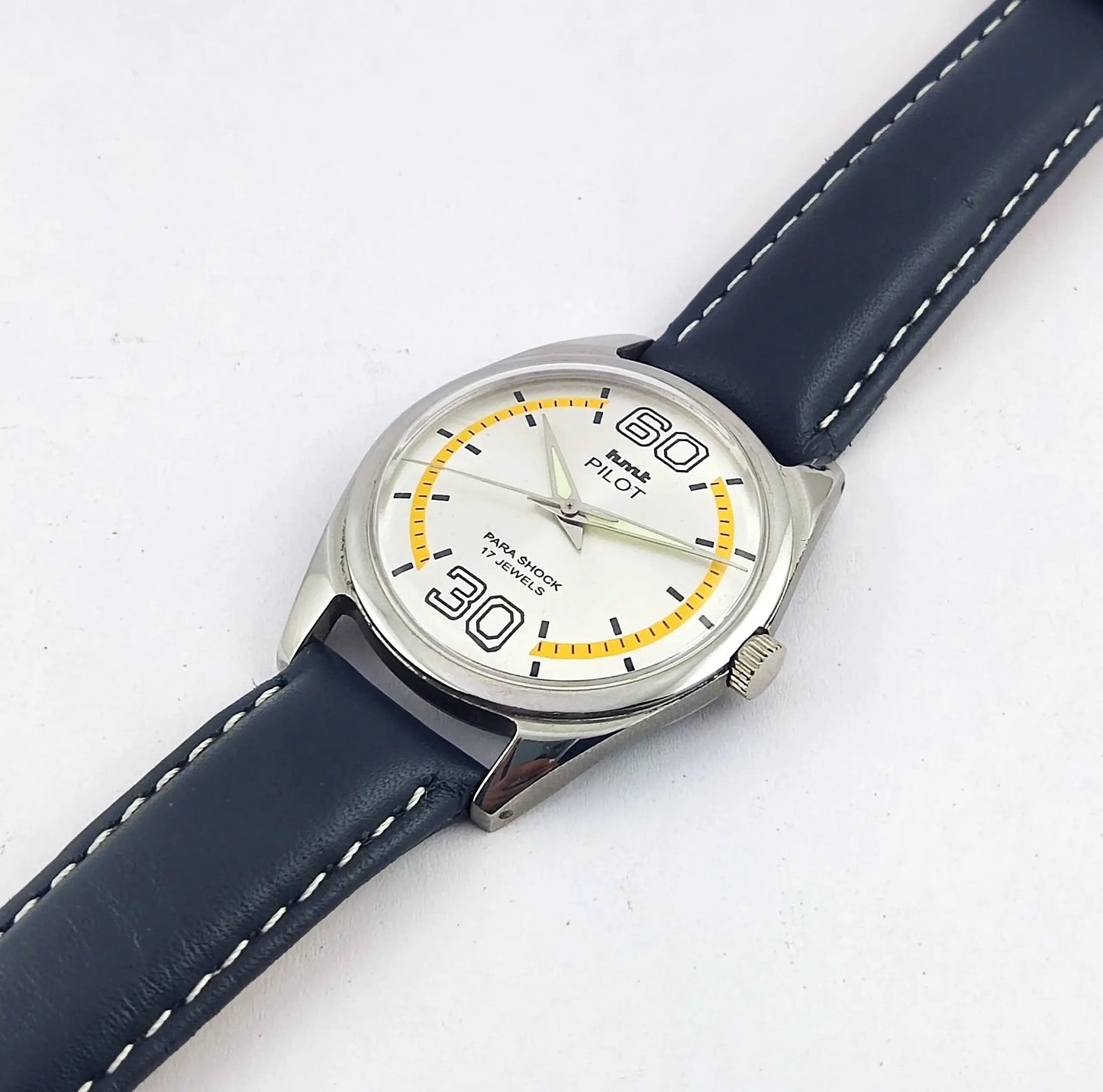 HMT Pilot Silver Dial Para Shock 17 Jewels Mechanical Handwinding Men's Watch 0231 Discover-Diamonds
