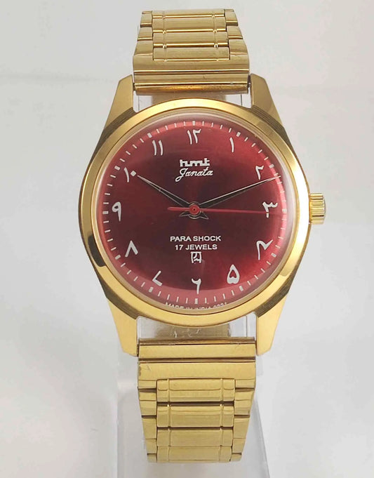 HMT Janata Red Dial Golden Case Transparent Back Men's Watch 0231 Discover-Diamonds