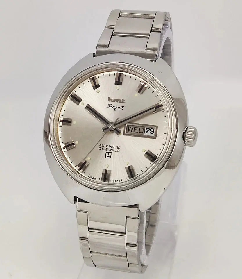 HMT Rajat Silver Dial 21 Jewels Day Date Mechanical Automatic Man's Watch 0231 Discover-Diamonds