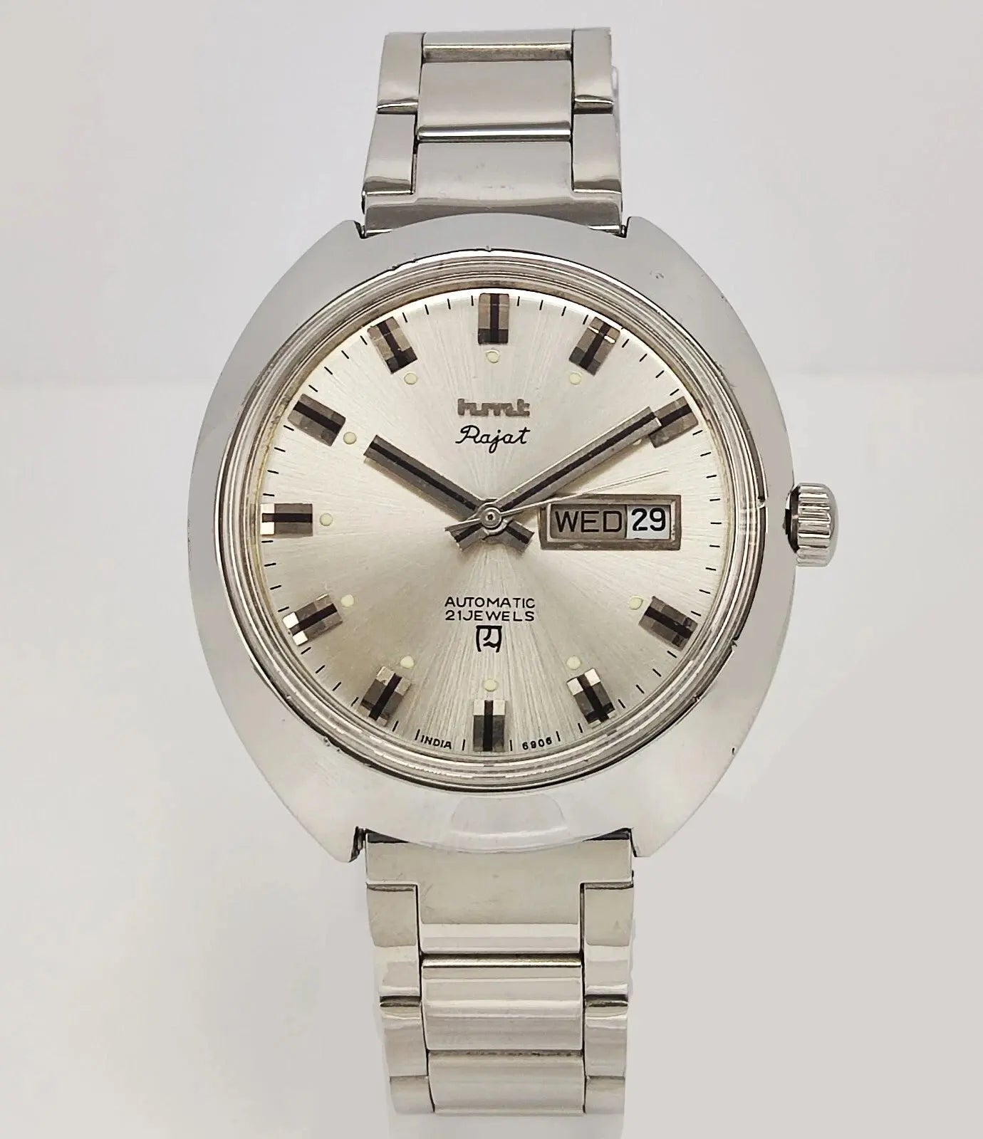HMT Rajat Silver Dial 21 Jewels Day Date Mechanical Automatic Man's Watch 0231 Discover-Diamonds