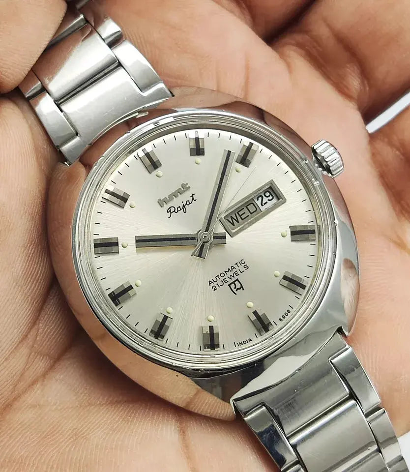 HMT Rajat Silver Dial 21 Jewels Day Date Mechanical Automatic Man's Watch 0231 Discover-Diamonds