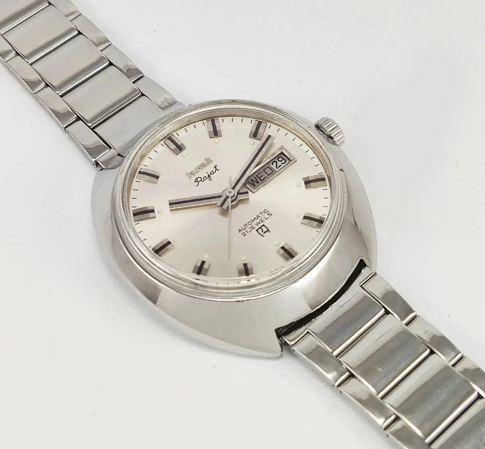HMT Rajat Silver Dial 21 Jewels Day Date Mechanical Automatic Man's Watch 0231 Discover-Diamonds
