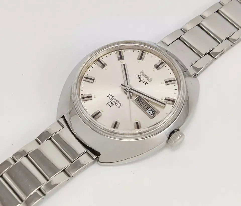 HMT Rajat Silver Dial 21 Jewels Day Date Mechanical Automatic Man's Watch 0231 Discover-Diamonds