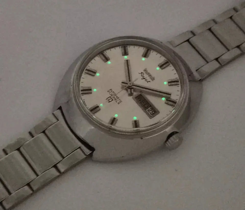 HMT Rajat Silver Dial 21 Jewels Day Date Mechanical Automatic Man's Watch 0231 Discover-Diamonds