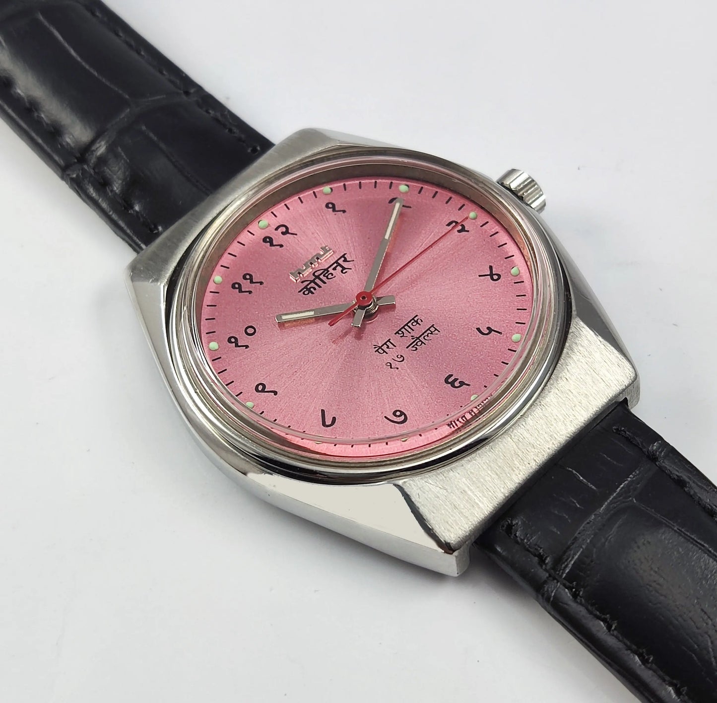 HMT Kohinoor Para Shock 17 Jewels Pink Dial Mechanical Hand winding Men's Wrist Watch Discover-Diamonds