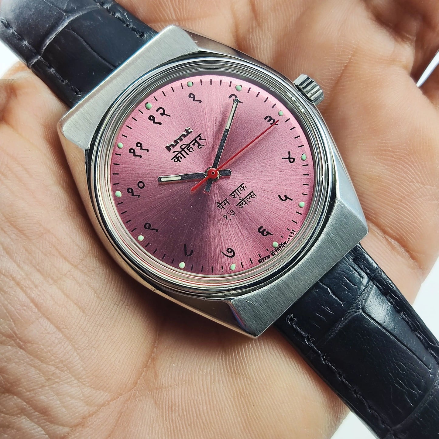 HMT Kohinoor Para Shock 17 Jewels Pink Dial Mechanical Hand winding Men's Wrist Watch Discover-Diamonds