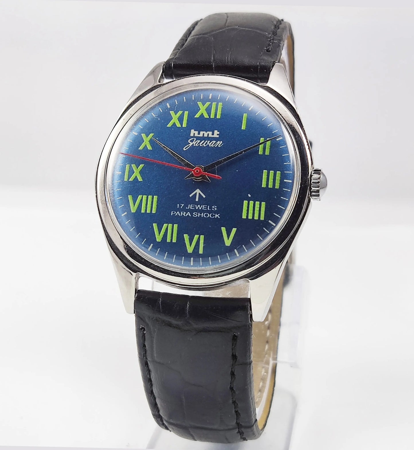 HMT Jawan Para Shock 17 Jewels Blue Dial Mechanical Hand winding Men's Wrist Watch Discover-Diamonds