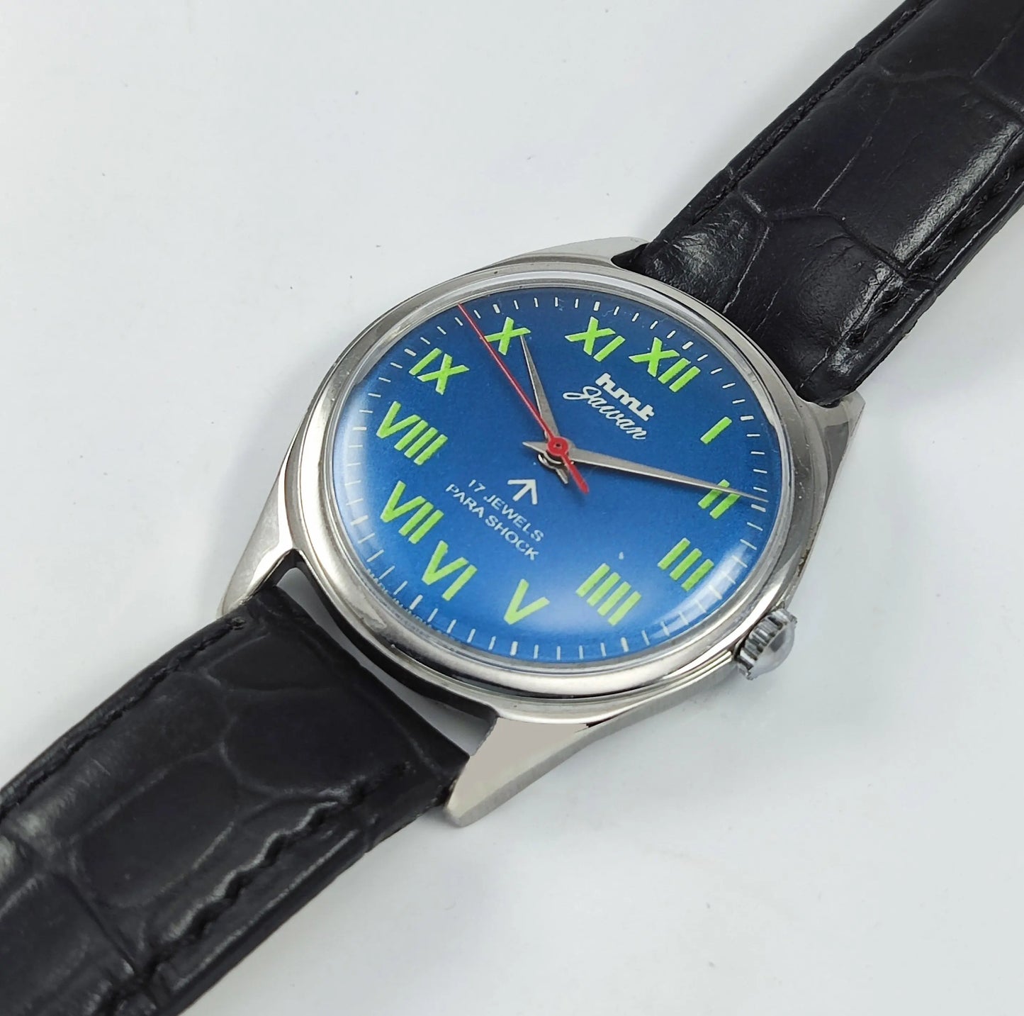 HMT Jawan Para Shock 17 Jewels Blue Dial Mechanical Hand winding Men's Wrist Watch Discover-Diamonds
