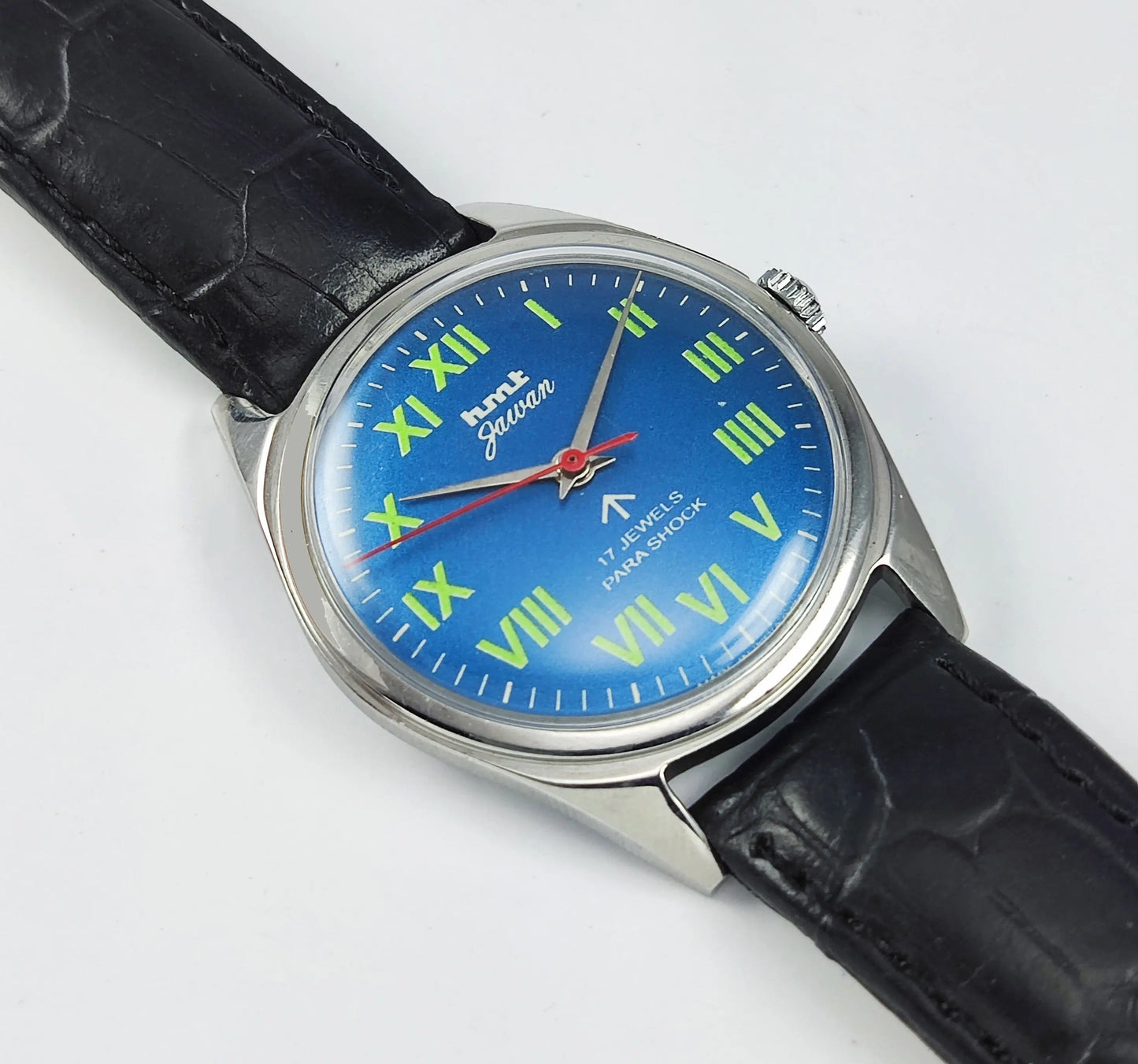 HMT Jawan Para Shock 17 Jewels Blue Dial Mechanical Hand winding Men's Wrist Watch Discover-Diamonds