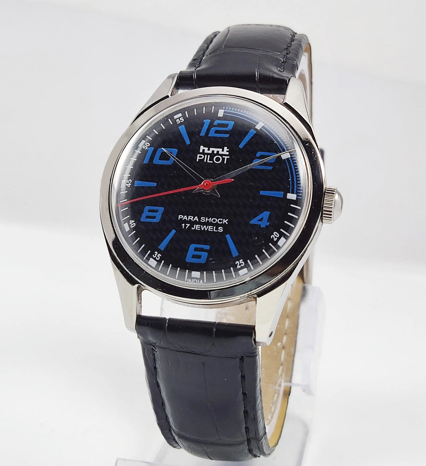 HMT Pilot Para Shock 17 Jewels Black Dial Mechanical Hand winding Men's Wrist Watch Discover-Diamonds