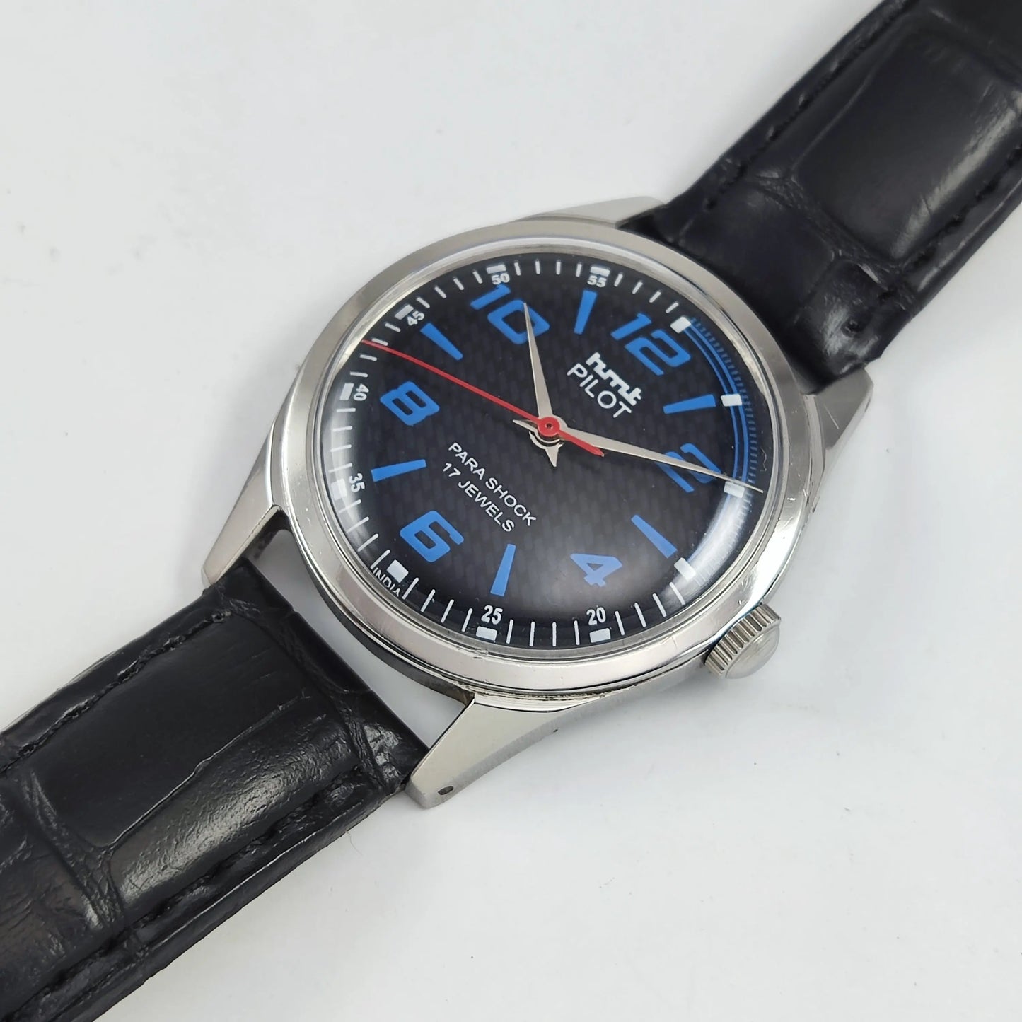 HMT Pilot Para Shock 17 Jewels Black Dial Mechanical Hand winding Men's Wrist Watch Discover-Diamonds