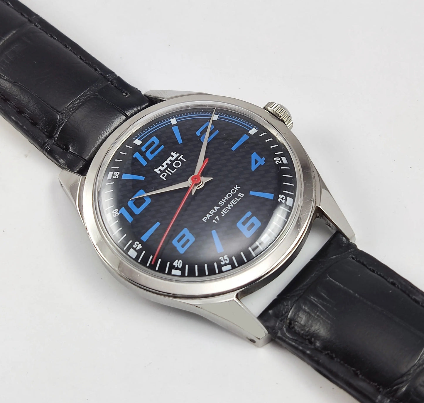 HMT Pilot Para Shock 17 Jewels Black Dial Mechanical Hand winding Men's Wrist Watch Discover-Diamonds