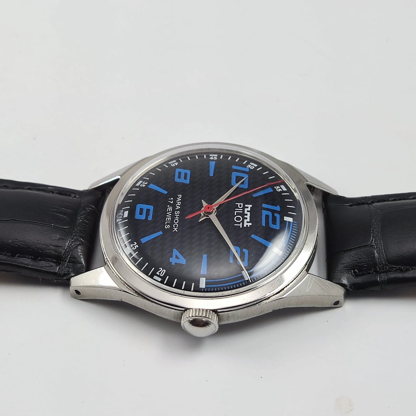 HMT Pilot Para Shock 17 Jewels Black Dial Mechanical Hand winding Men's Wrist Watch Discover-Diamonds