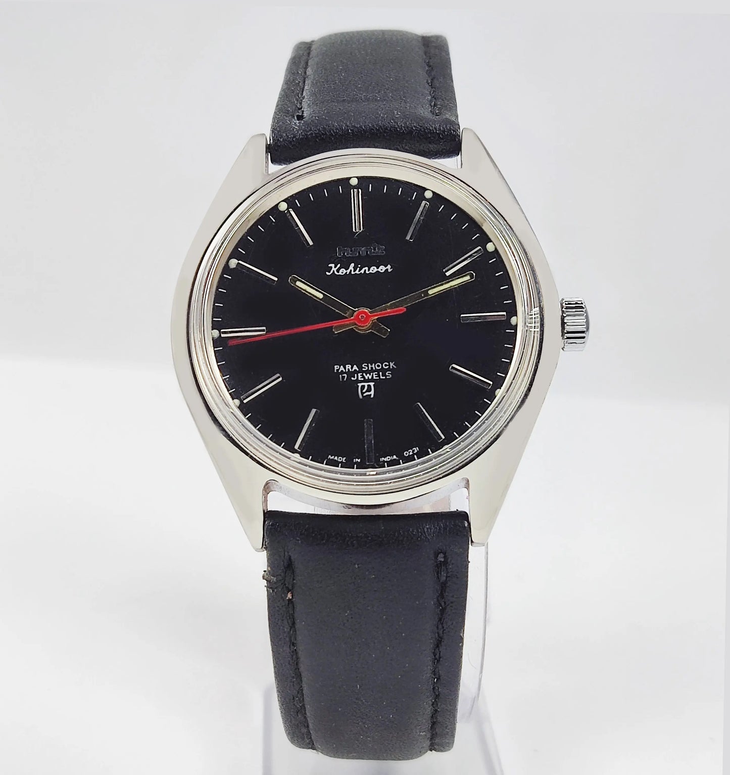 HMT Kohinoor Para Shock 17 Jewels Black Dial Mechanical Hand winding Men's Wrist Watch Discover-Diamonds