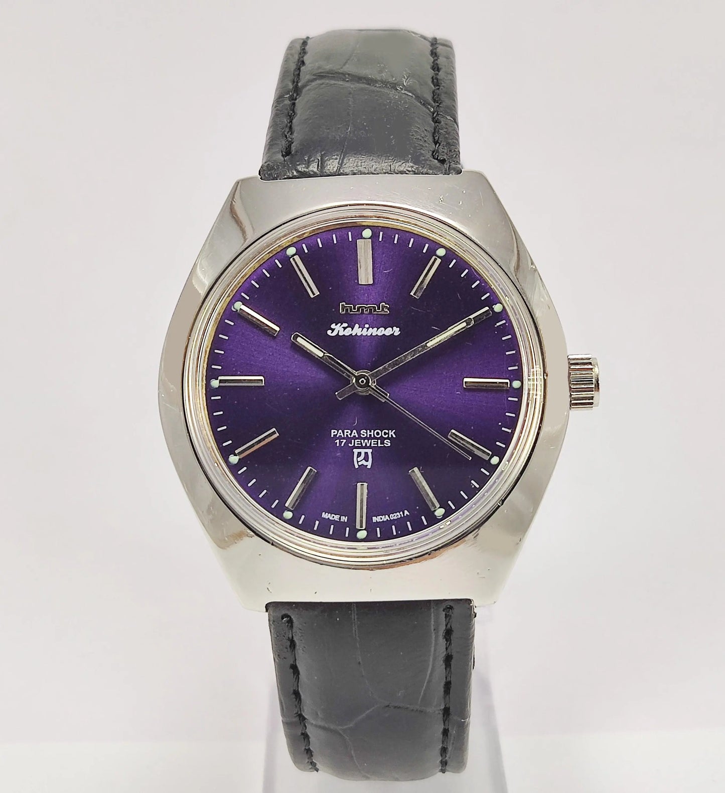 HMT Kohinoor Para Shock 17 Jewels Purple Dial Mechanical Hand winding Men's Wrist Watch - Discover-Diamonds