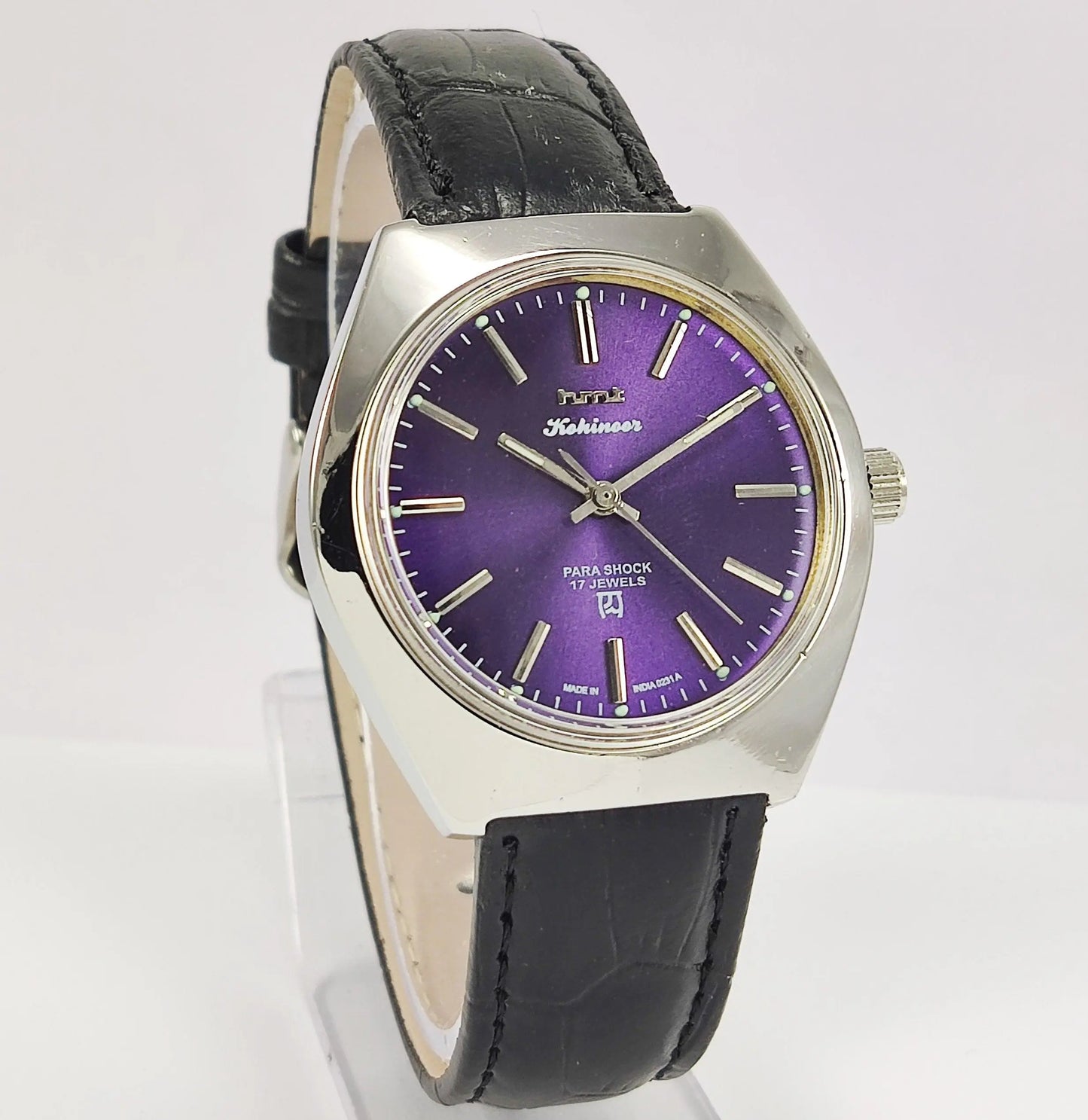 HMT Kohinoor Para Shock 17 Jewels Purple Dial Mechanical Hand winding Men's Wrist Watch - Discover-Diamonds