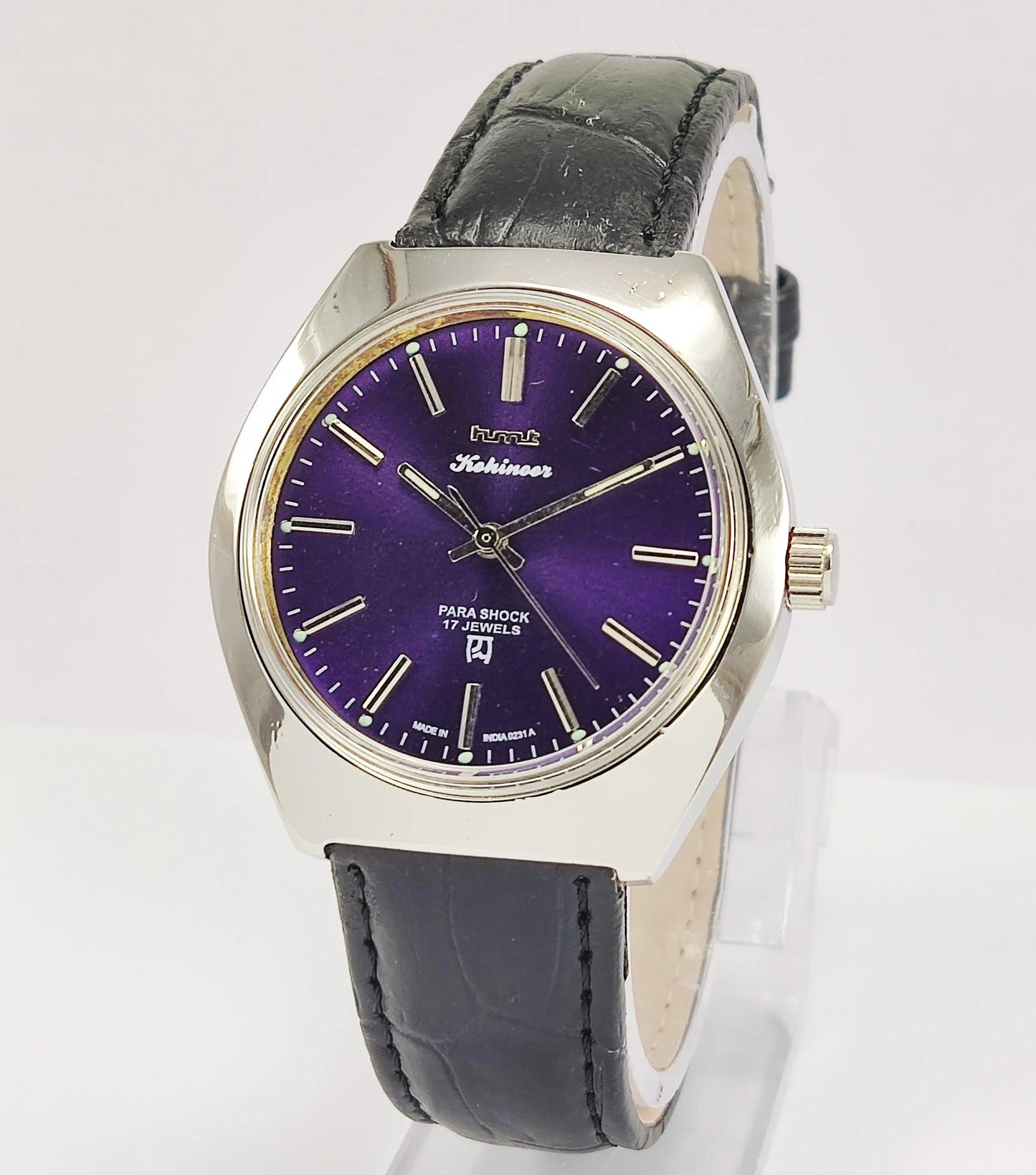 HMT Kohinoor Para Shock 17 Jewels Purple Dial Mechanical Hand winding Men's Wrist Watch - Discover-Diamonds