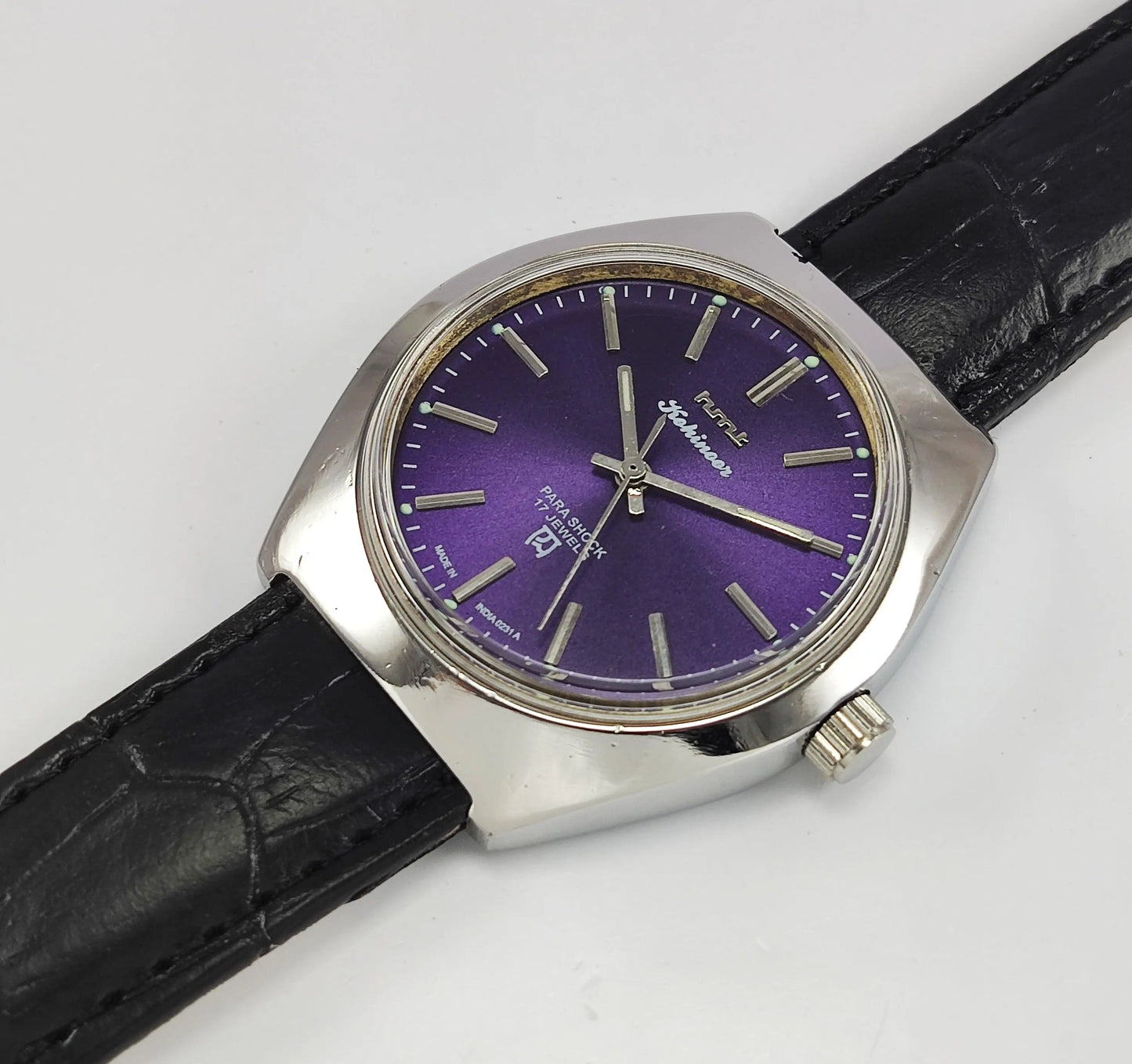 HMT Kohinoor Para Shock 17 Jewels Purple Dial Mechanical Hand winding Men's Wrist Watch - Discover-Diamonds