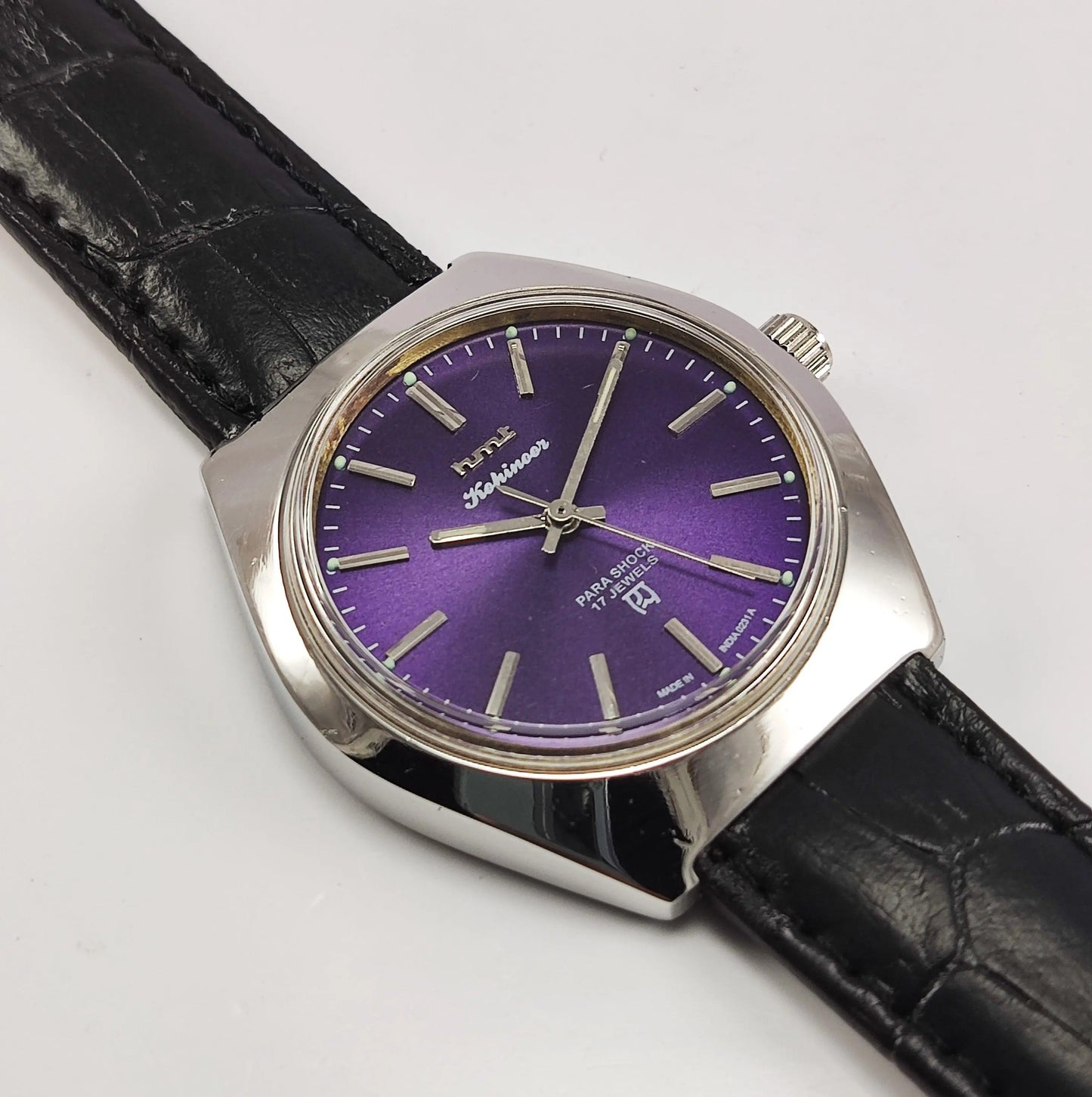 HMT Kohinoor Para Shock 17 Jewels Purple Dial Mechanical Hand winding Men's Wrist Watch - Discover-Diamonds