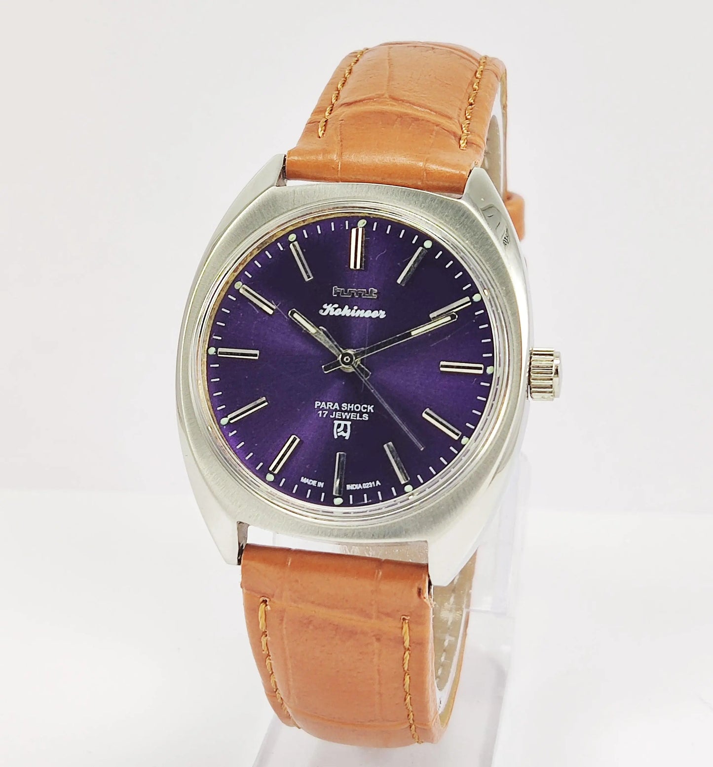 HMT Kohinoor Para Shock 17 Jewels Purple Dial Mechanical Hand winding Men's Wrist Watch - Discover-Diamonds