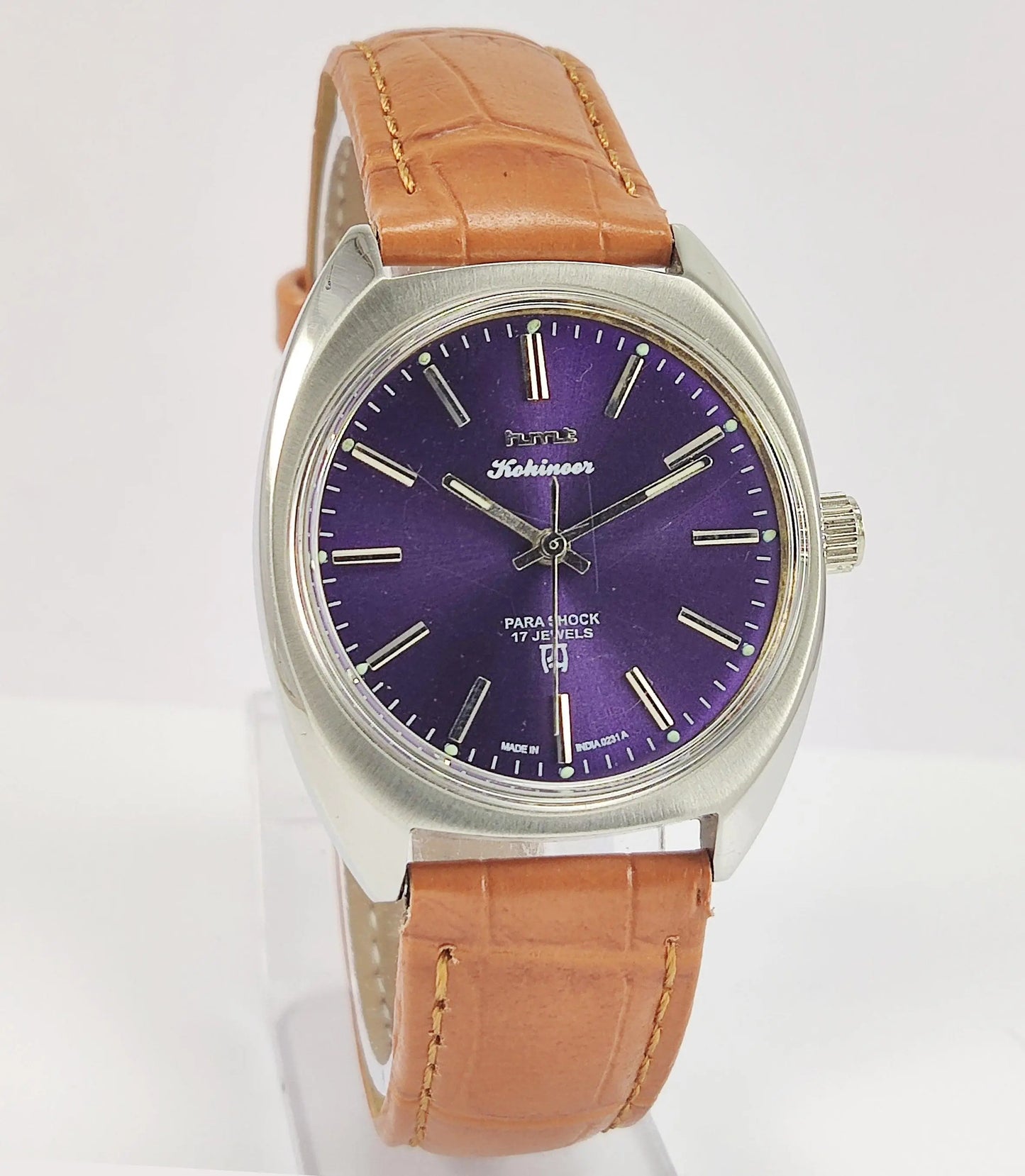 HMT Kohinoor Para Shock 17 Jewels Purple Dial Mechanical Hand winding Men's Wrist Watch - Discover-Diamonds