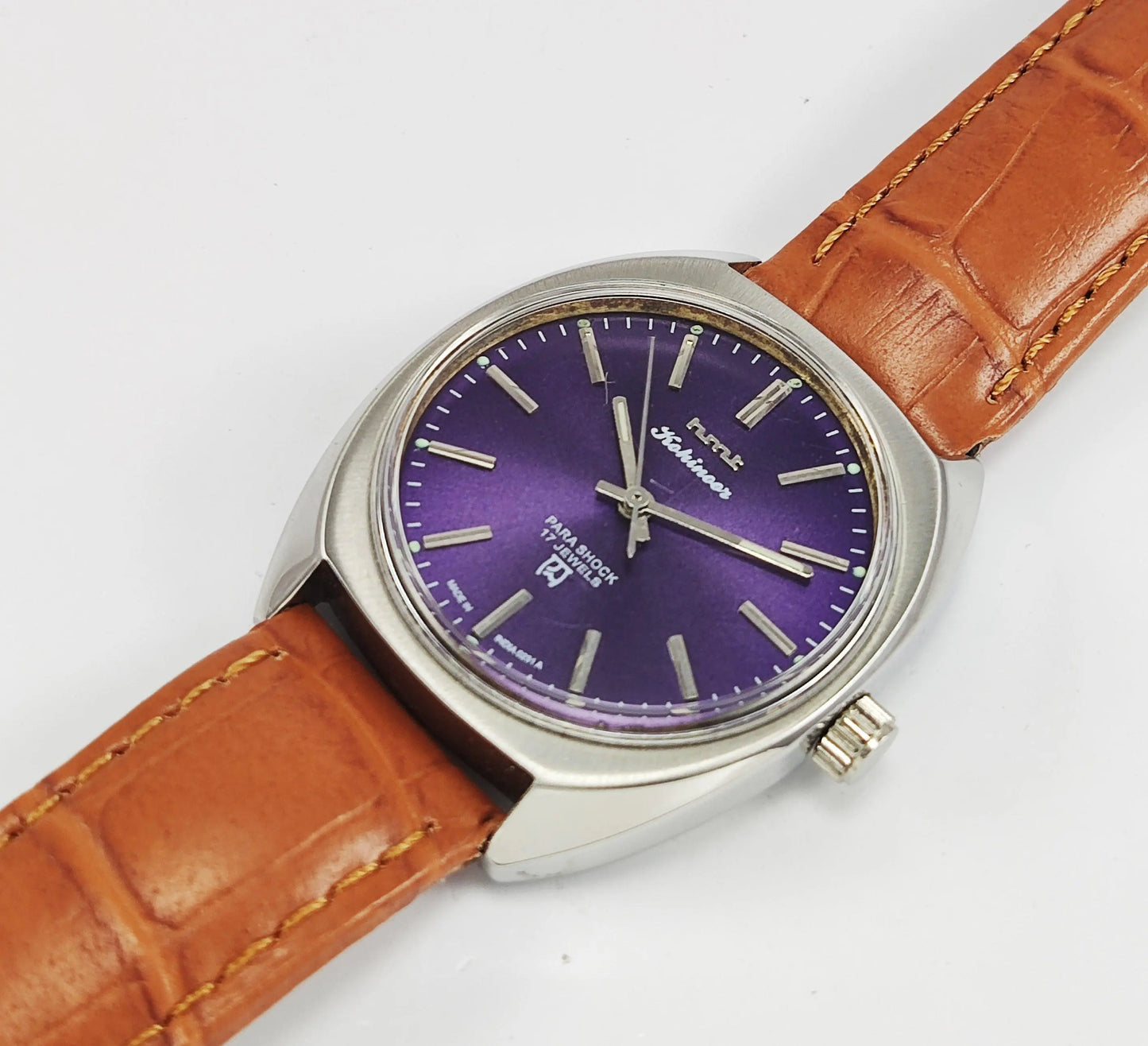 HMT Kohinoor Para Shock 17 Jewels Purple Dial Mechanical Hand winding Men's Wrist Watch - Discover-Diamonds