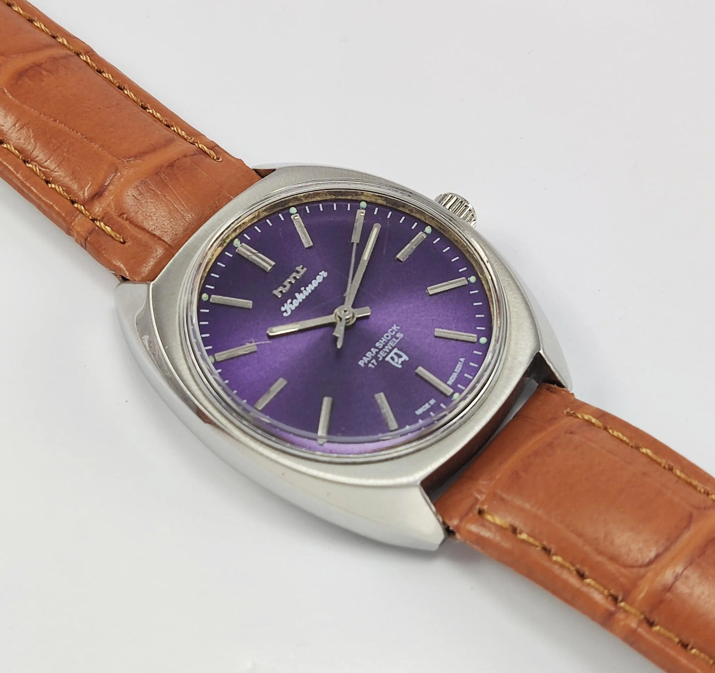 HMT Kohinoor Para Shock 17 Jewels Purple Dial Mechanical Hand winding Men's Wrist Watch - Discover-Diamonds