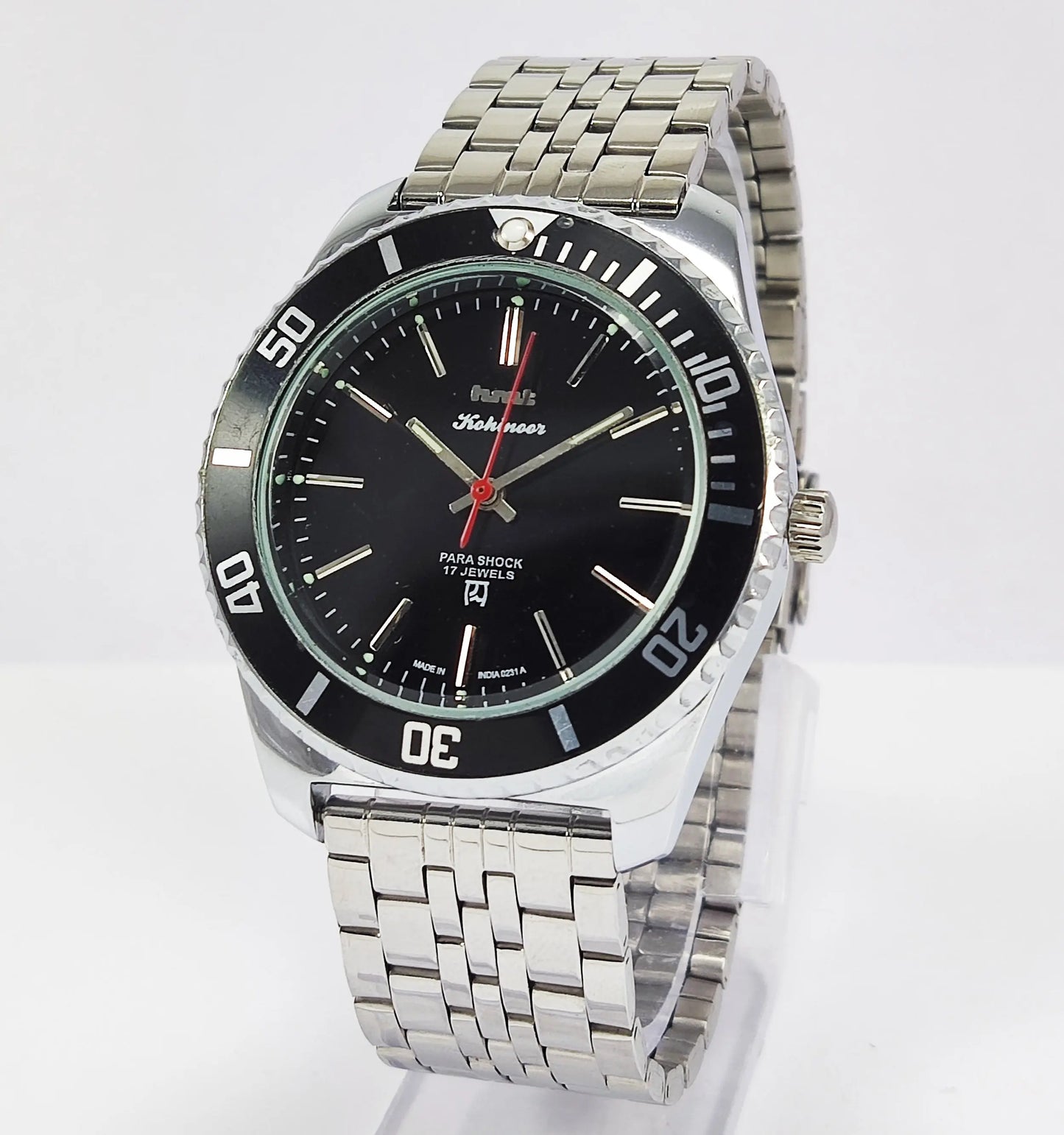 HMT Kohinoor Para Shock 17 Jewels Black Dial Transparent Back Mechanical Hand winding Men's Wrist Watch Discover-Diamonds