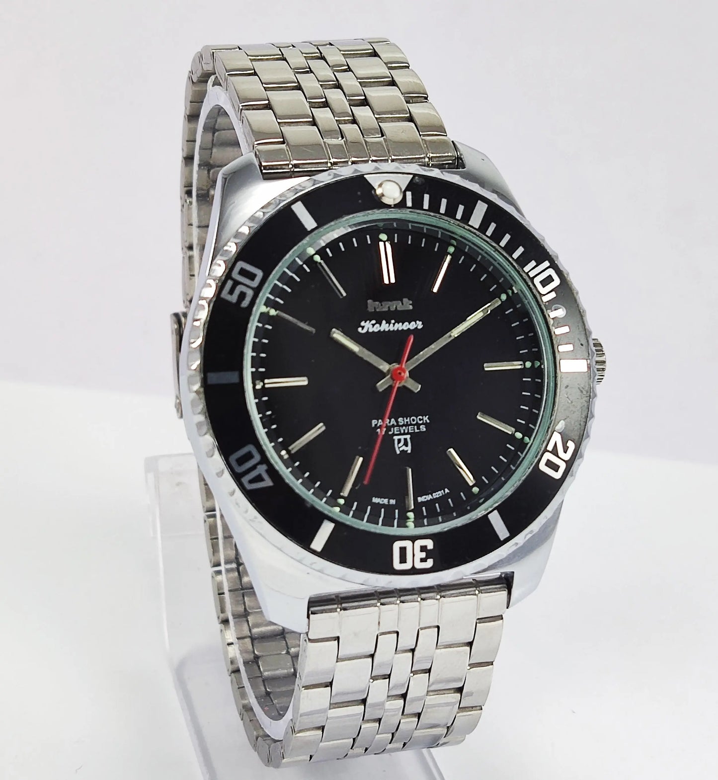 HMT Kohinoor Para Shock 17 Jewels Black Dial Transparent Back Mechanical Hand winding Men's Wrist Watch Discover-Diamonds
