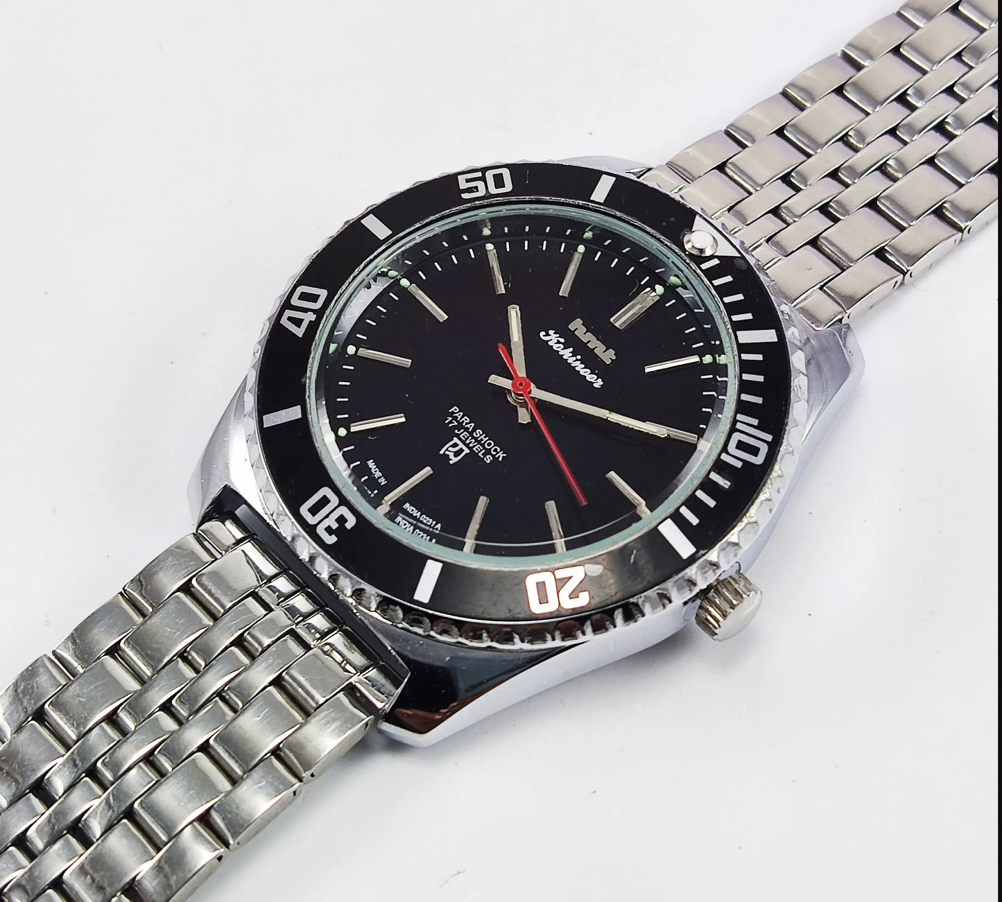 HMT Kohinoor Para Shock 17 Jewels Black Dial Transparent Back Mechanical Hand winding Men's Wrist Watch Discover-Diamonds