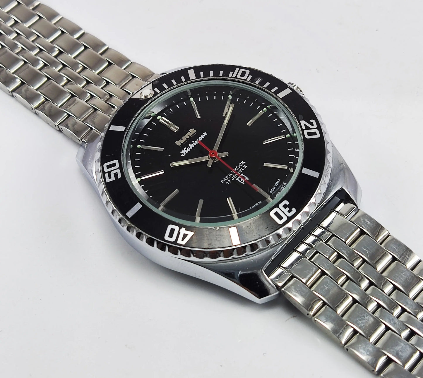 HMT Kohinoor Para Shock 17 Jewels Black Dial Transparent Back Mechanical Hand winding Men's Wrist Watch Discover-Diamonds