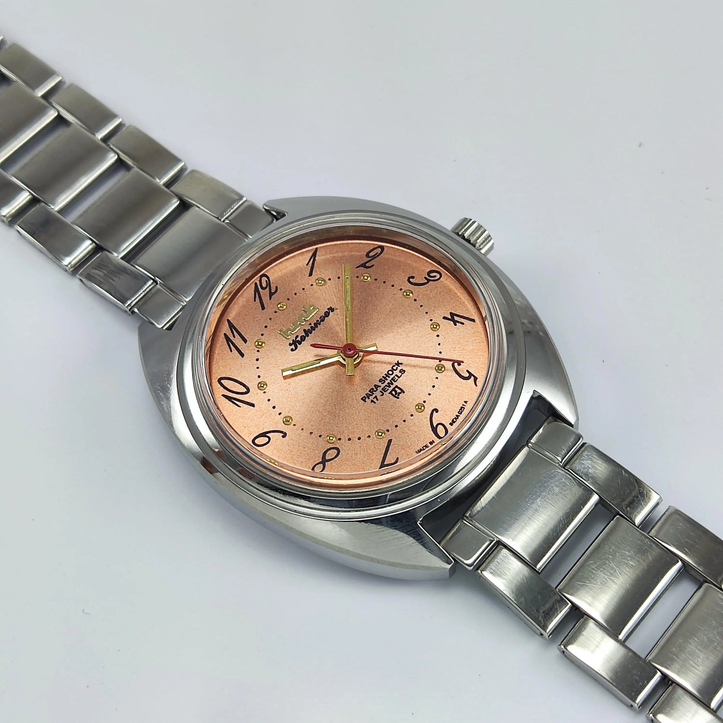 HMT Kohinoor Para Shock 17 Jewels Orange Dial Transparent Back Mechanical Hand winding Men's Wrist Watch - Discover-Diamonds