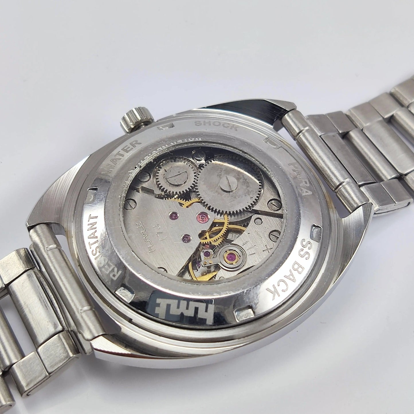 HMT Kohinoor Para Shock 17 Jewels Orange Dial Transparent Back Mechanical Hand winding Men's Wrist Watch - Discover-Diamonds