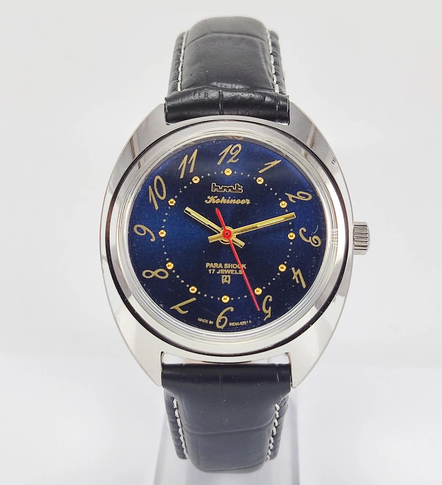 HMT Kohinoor Para Shock 17 Jewels Blue Dial Transparent Back Mechanical Hand winding Men's Wrist Watch - Discover-Diamonds