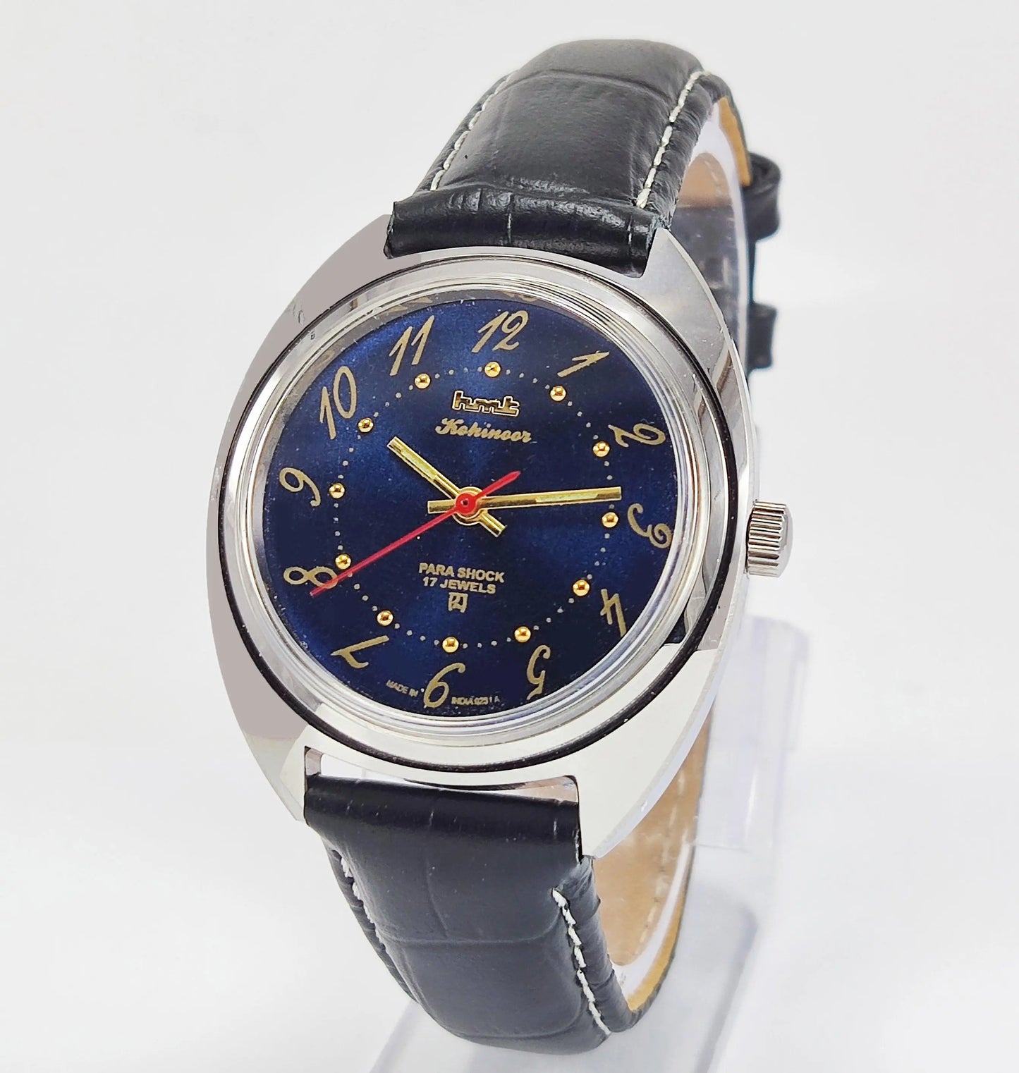 HMT Kohinoor Para Shock 17 Jewels Blue Dial Transparent Back Mechanical Hand winding Men's Wrist Watch - Discover-Diamonds