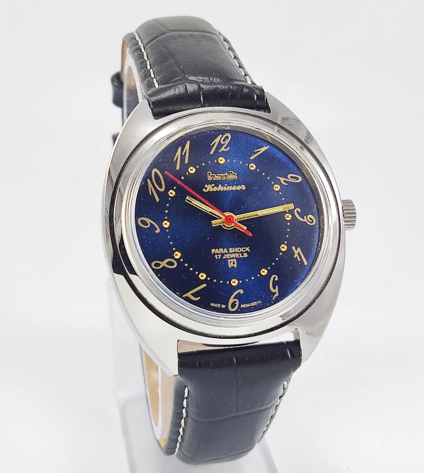 HMT Kohinoor Para Shock 17 Jewels Blue Dial Transparent Back Mechanical Hand winding Men's Wrist Watch - Discover-Diamonds