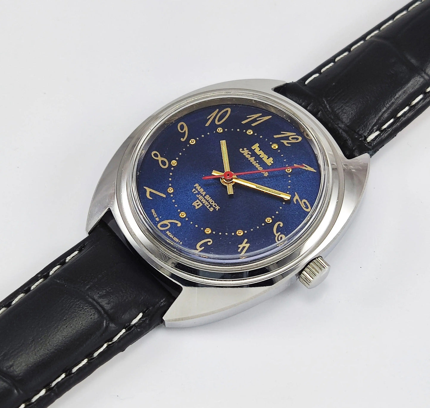 HMT Kohinoor Para Shock 17 Jewels Blue Dial Transparent Back Mechanical Hand winding Men's Wrist Watch - Discover-Diamonds
