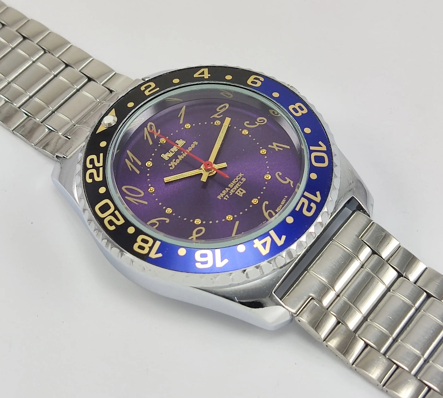 HMT Kohinoor Para Shock 17 Jewels Purple Dial Transparent Back Mechanical Hand winding Men's Wrist Watch Discover-Diamonds