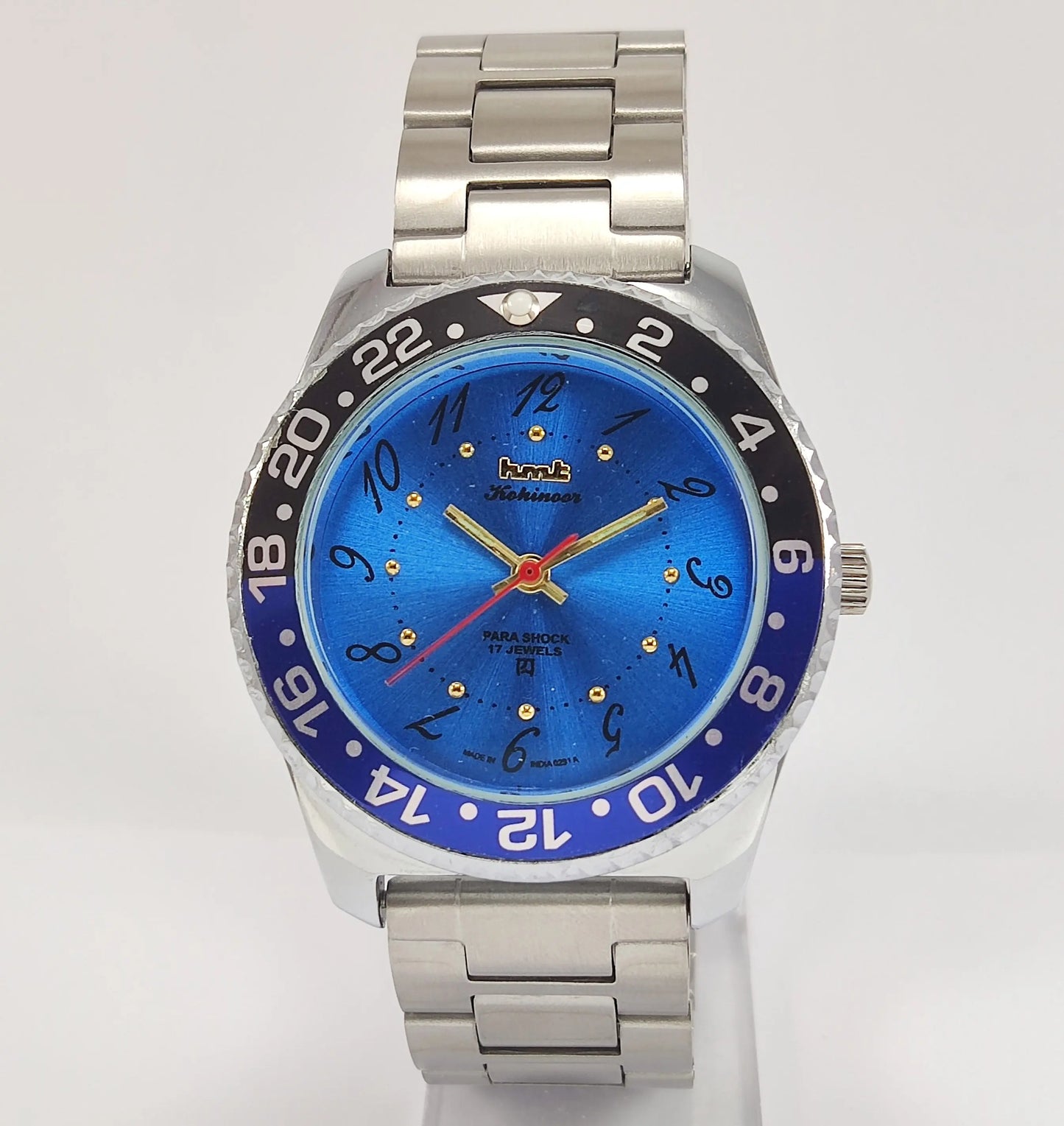 HMT Kohinoor Para Shock 17 Jewels Blue Dial Transparent Back Mechanical Hand winding Men's Wrist Watch Discover-Diamonds