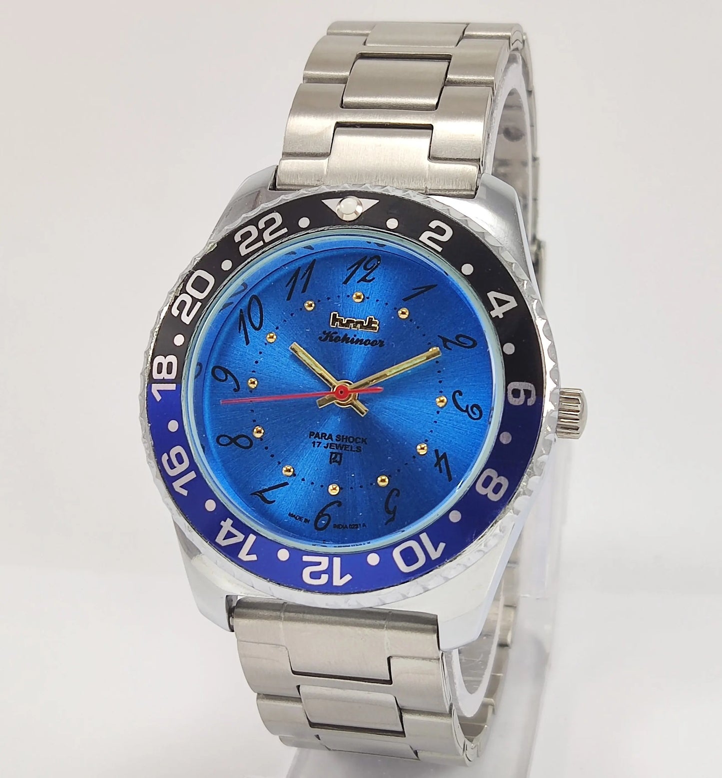 HMT Kohinoor Para Shock 17 Jewels Blue Dial Transparent Back Mechanical Hand winding Men's Wrist Watch Discover-Diamonds