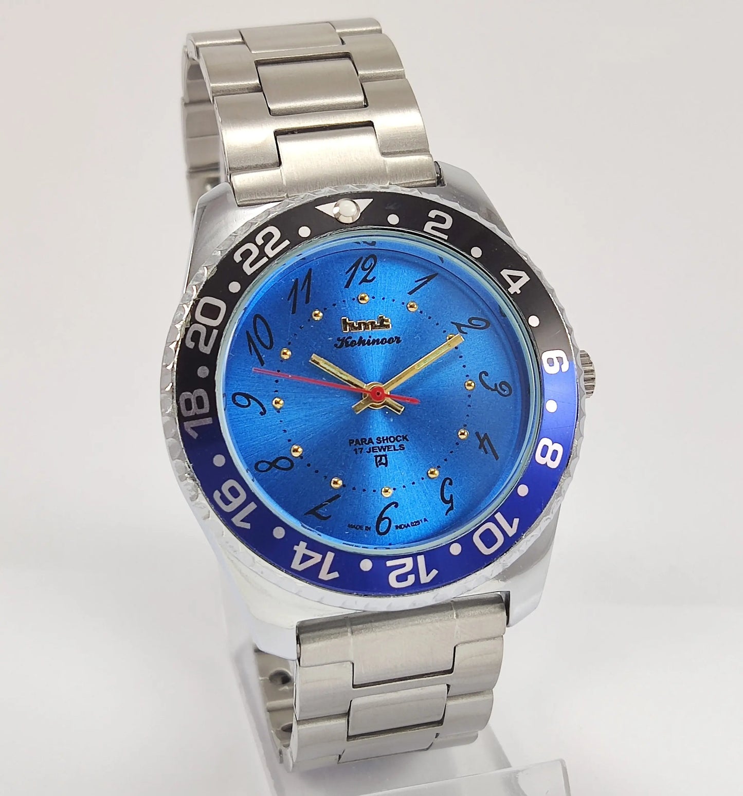 HMT Kohinoor Para Shock 17 Jewels Blue Dial Transparent Back Mechanical Hand winding Men's Wrist Watch Discover-Diamonds