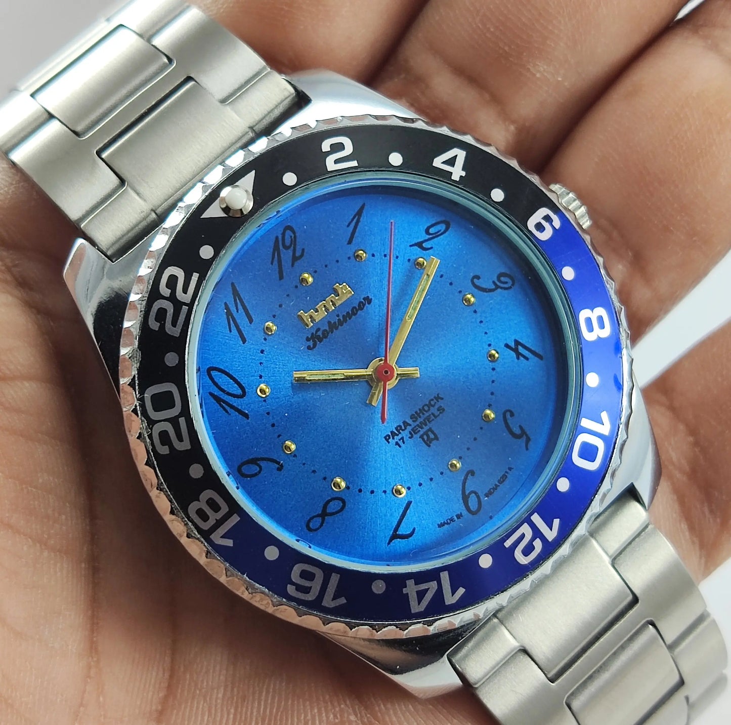 HMT Kohinoor Para Shock 17 Jewels Blue Dial Transparent Back Mechanical Hand winding Men's Wrist Watch Discover-Diamonds