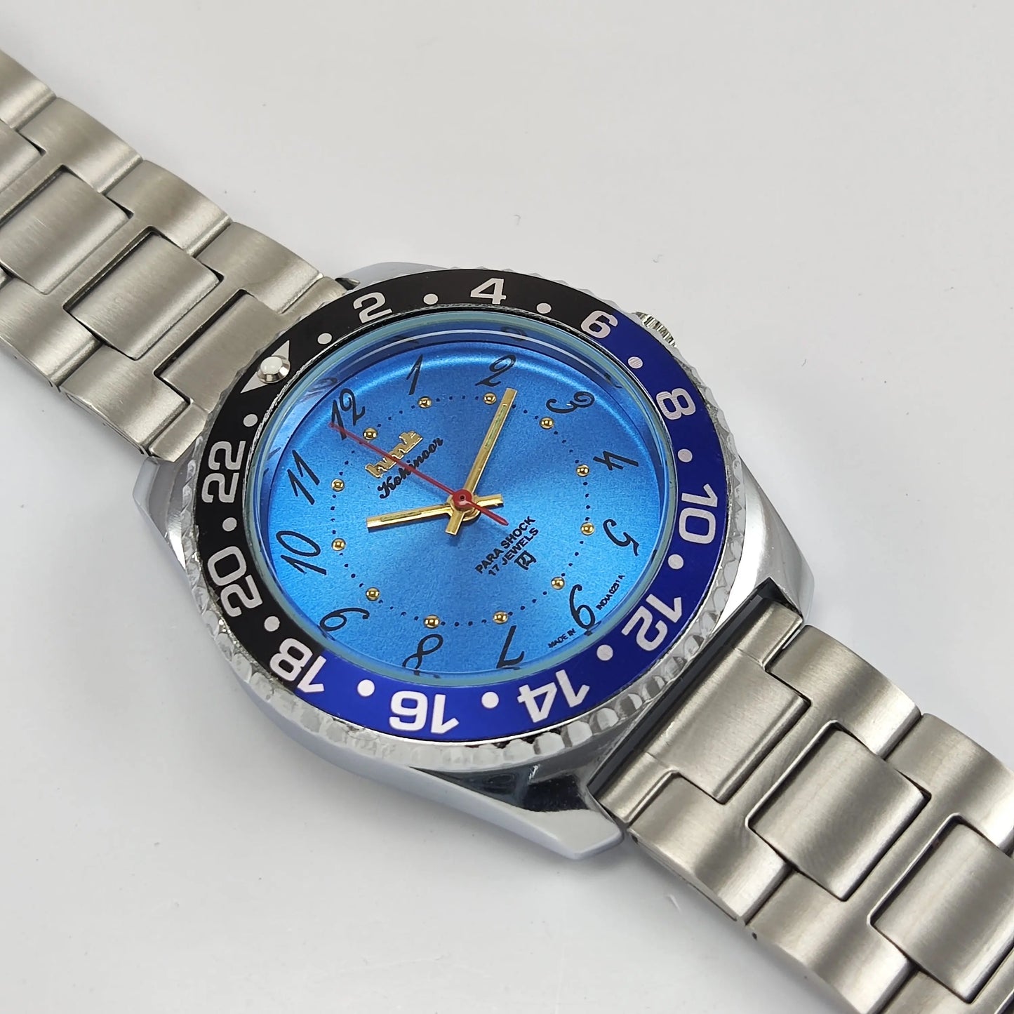 HMT Kohinoor Para Shock 17 Jewels Blue Dial Transparent Back Mechanical Hand winding Men's Wrist Watch Discover-Diamonds