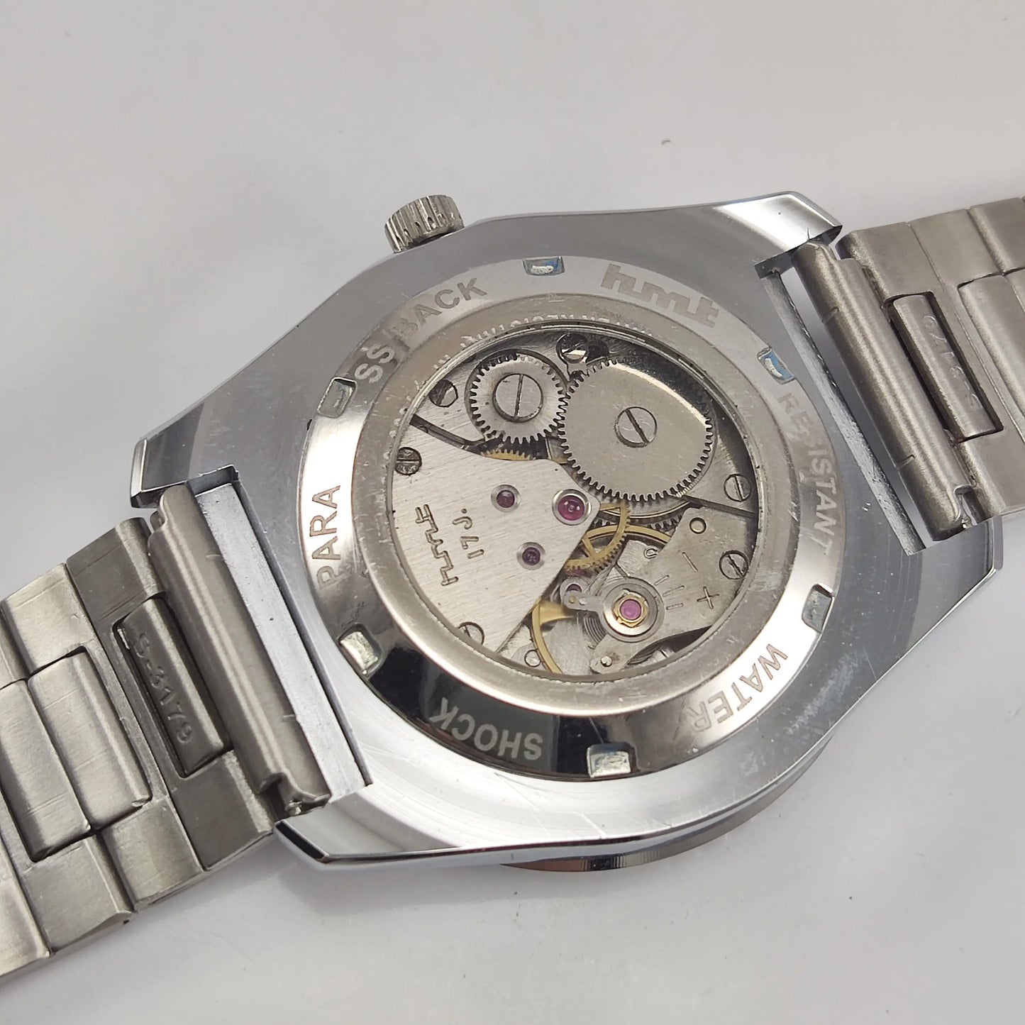 HMT Kohinoor Para Shock 17 Jewels Black Dial Transparent Back Mechanical Hand winding Men's Wrist Watch Discover-Diamonds