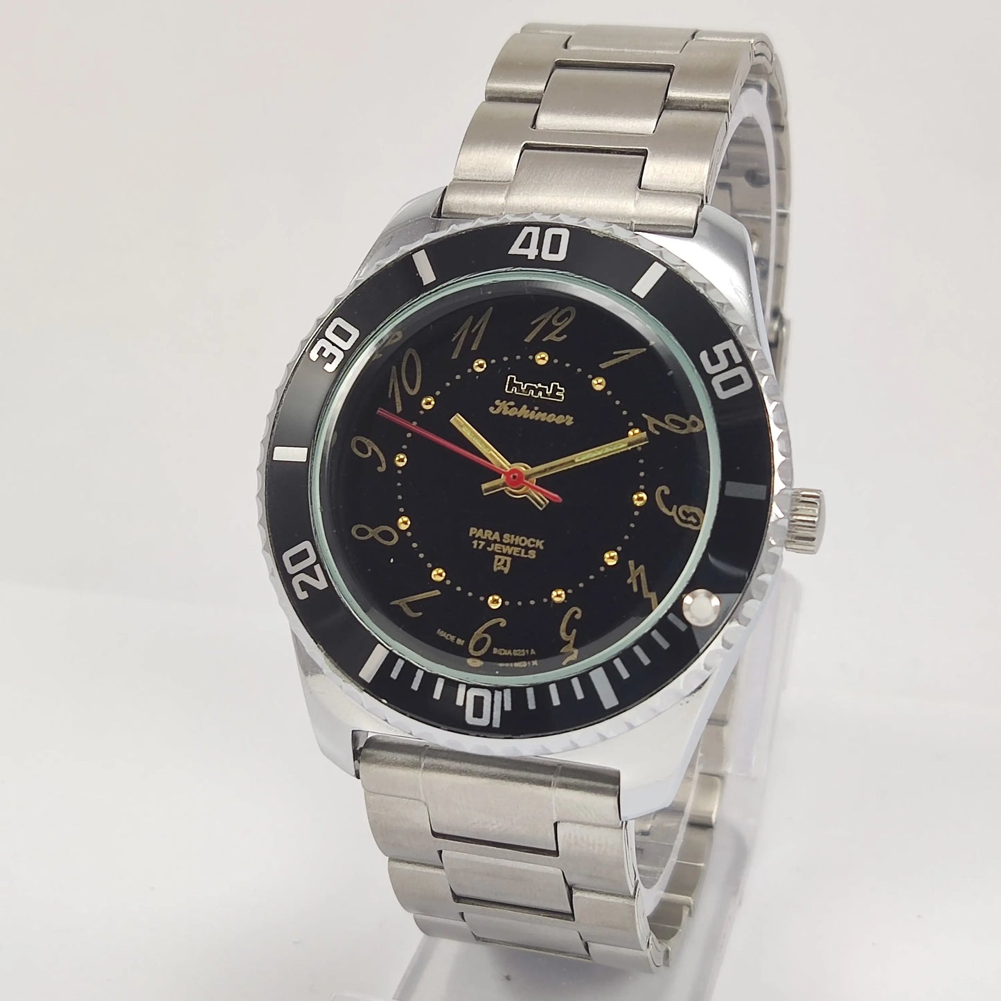 HMT Kohinoor Para Shock 17 Jewels Black Dial Transparent Back Mechanical Hand winding Men's Wrist Watch Discover-Diamonds
