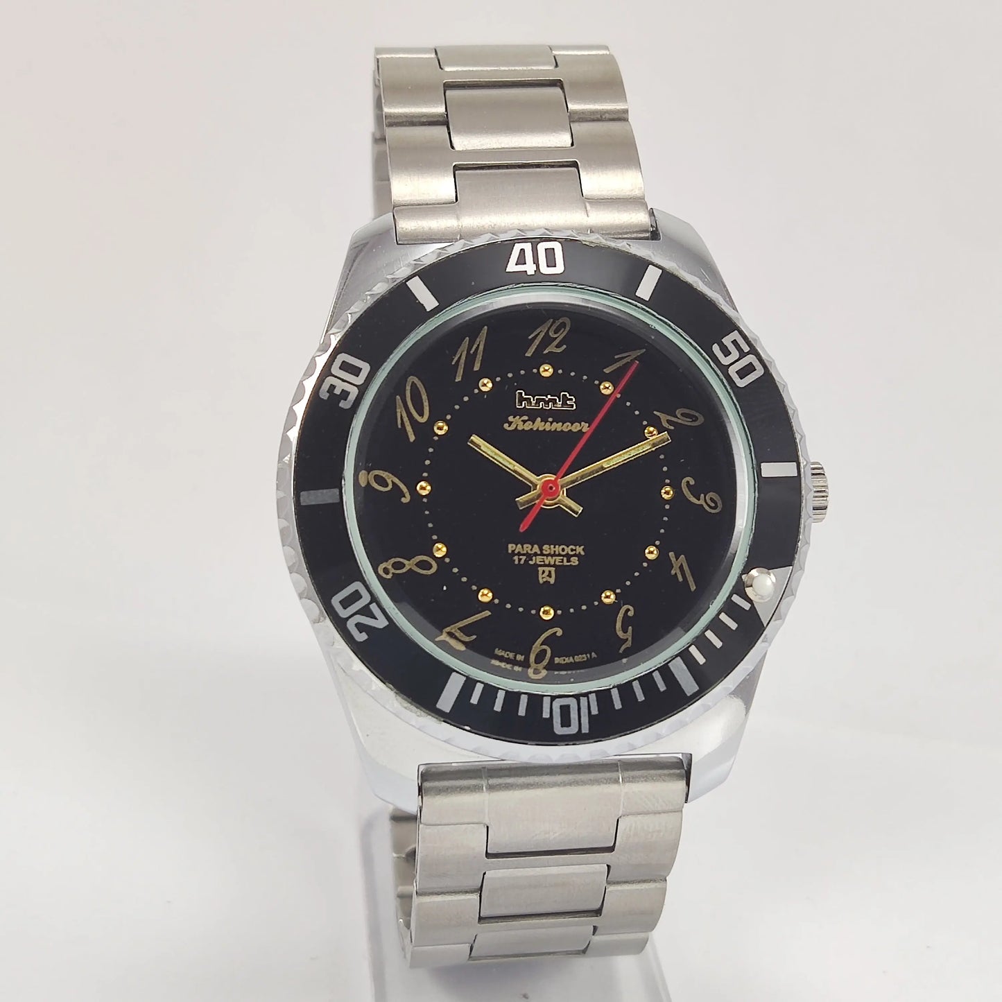 HMT Kohinoor Para Shock 17 Jewels Black Dial Transparent Back Mechanical Hand winding Men's Wrist Watch Discover-Diamonds