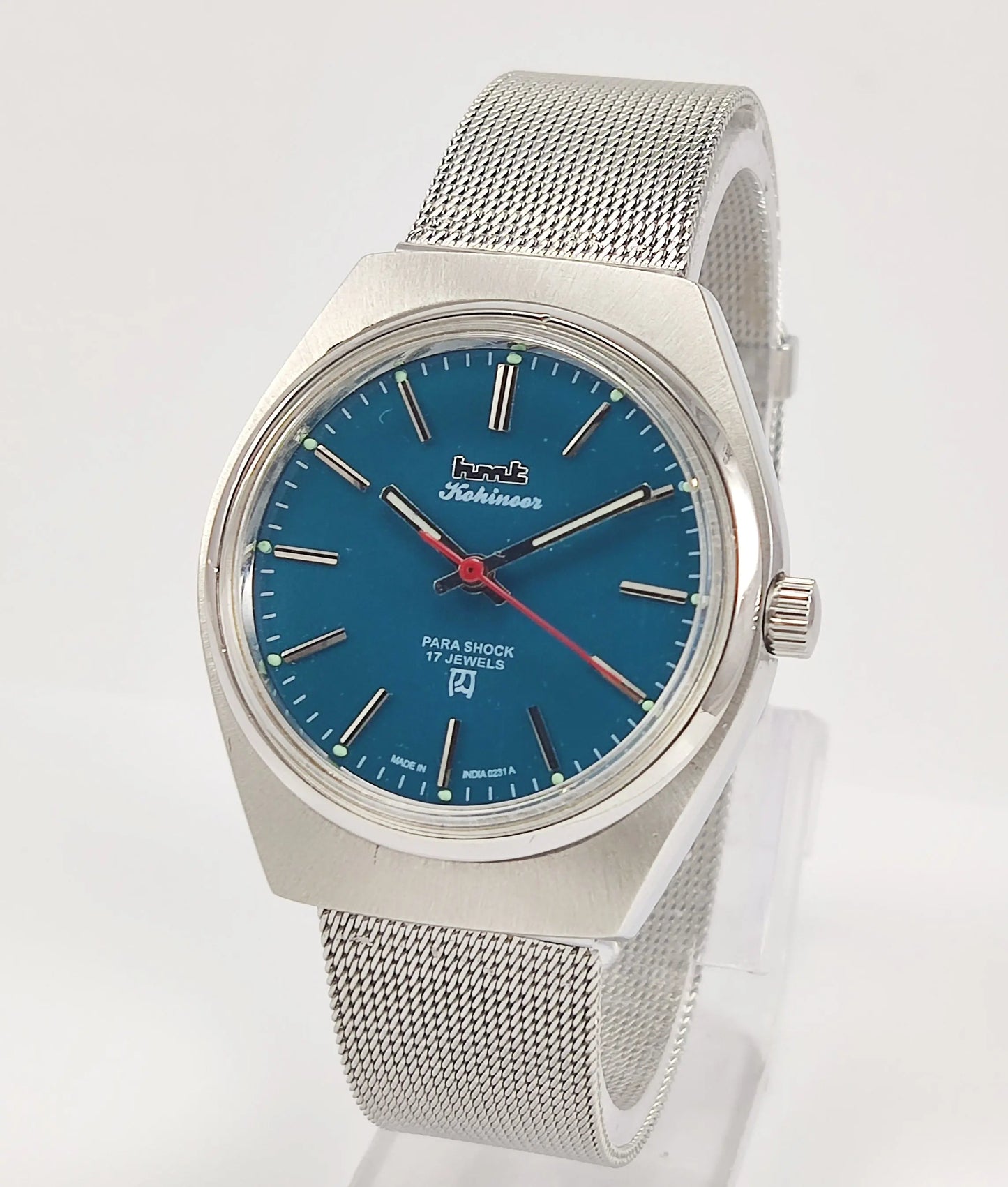 HMT Kohinoor Para Shock 17 Jewels Peacock Blue Dial Mechanical Hand winding Men's Wrist Watch Discover-Diamonds