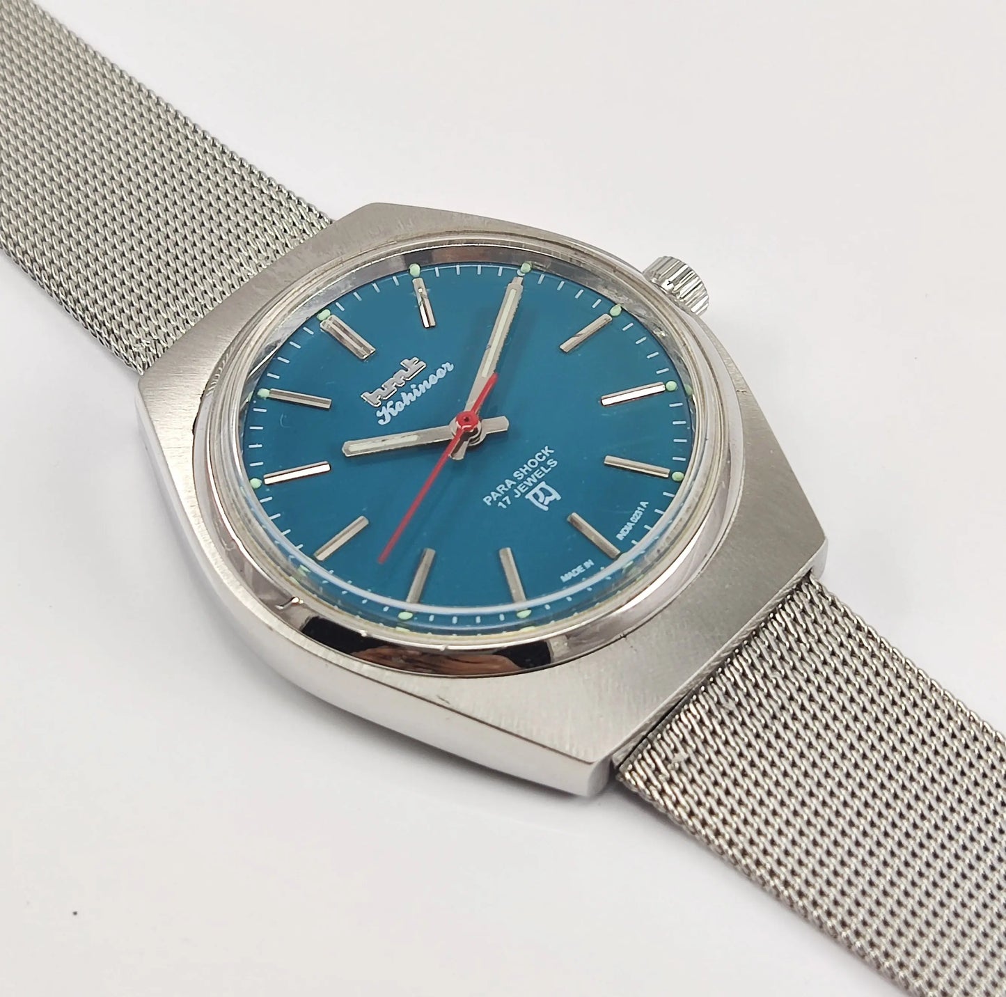 HMT Kohinoor Para Shock 17 Jewels Peacock Blue Dial Mechanical Hand winding Men's Wrist Watch Discover-Diamonds